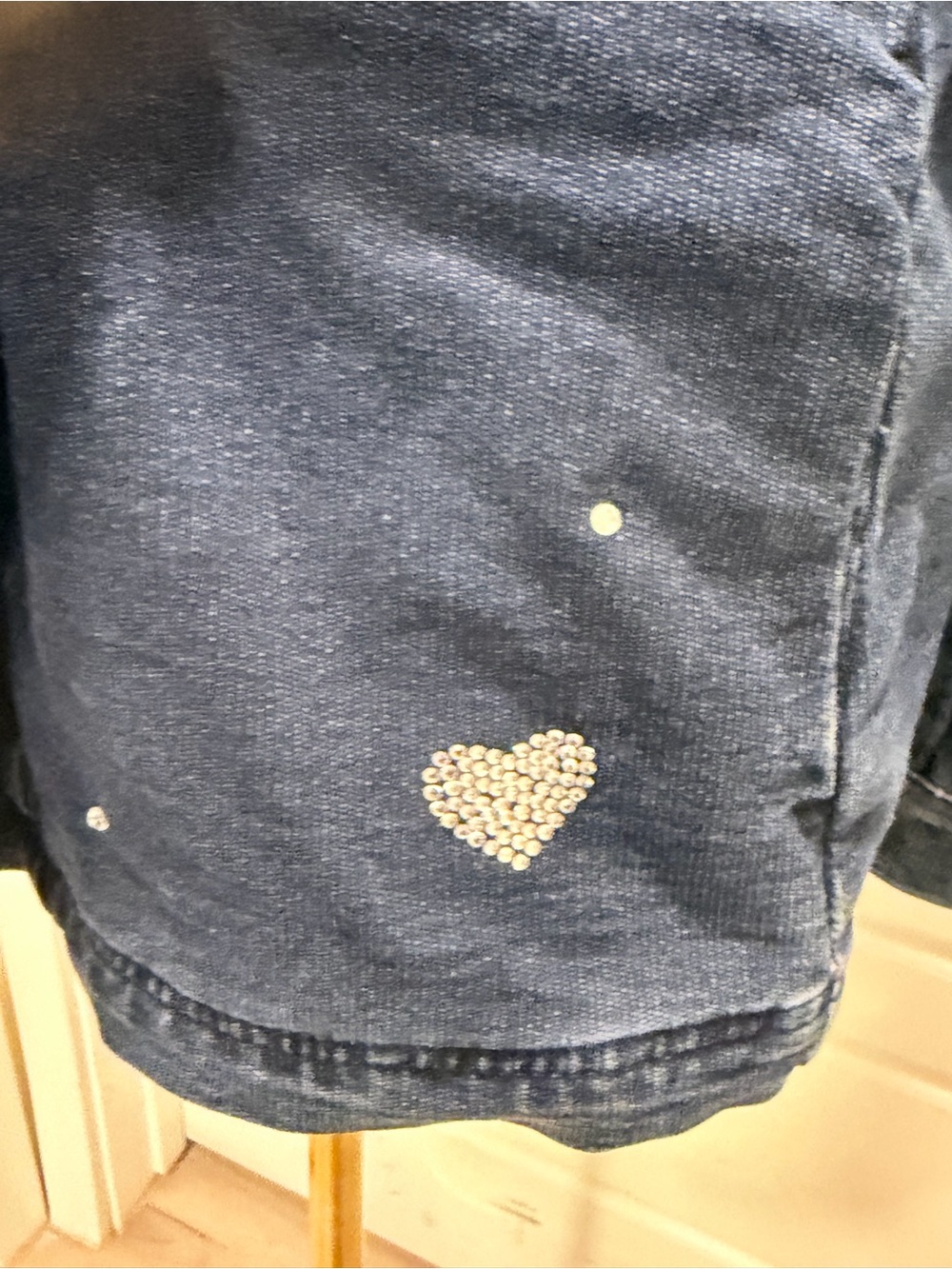 Dark Blue Rhinestone Embellished Stretch Denim Jacket - Women - Picture 4 of 8